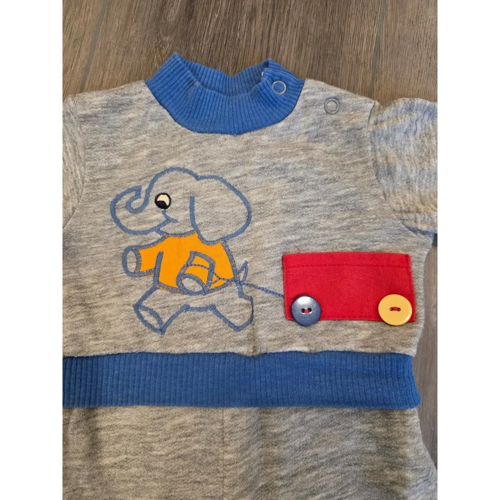 Vintage Carter's Infant 12 months Elephant Embroidered Long Sleeve Romper Jumper